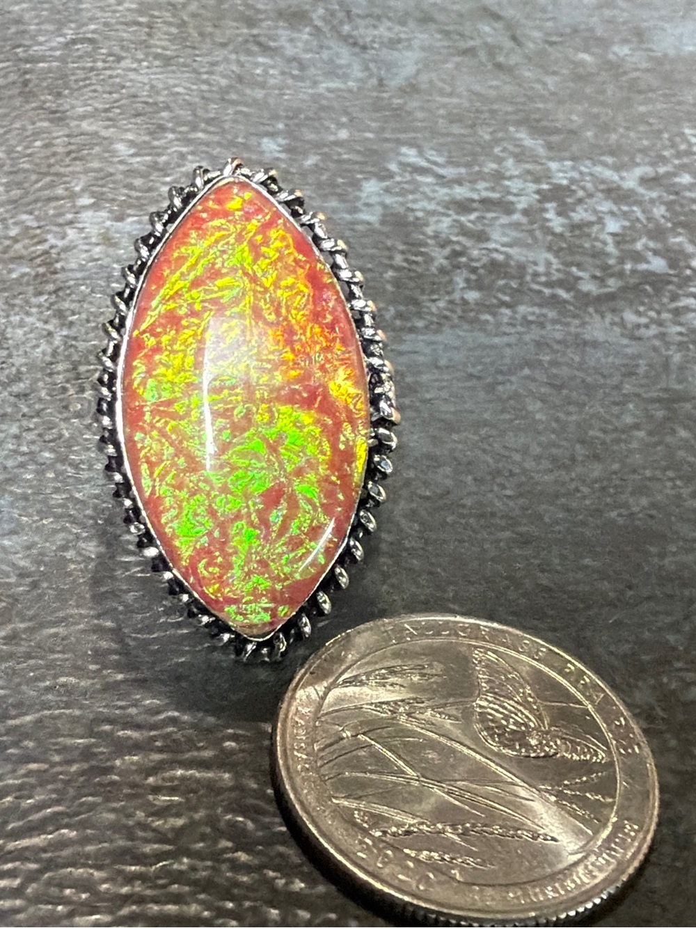 Vintage Style Pink Opal Statement Ring Size 8 Women Jewelry Silver Plated 925 - Picture 2 of 3